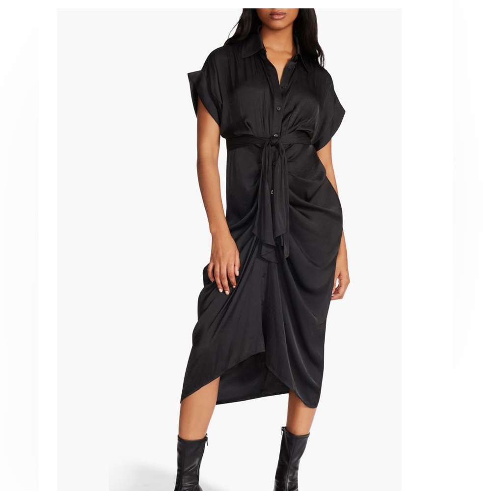 Steve Madden Black Satin Tie Waist Dress